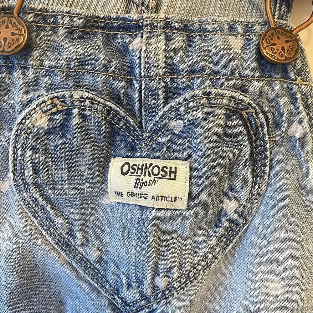 Oshkosh BGosh Girls overalls all over heart print denim blue white vestbak 2T